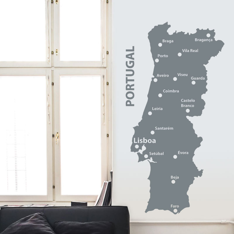 Mapa de Portugal autocolante de parede 