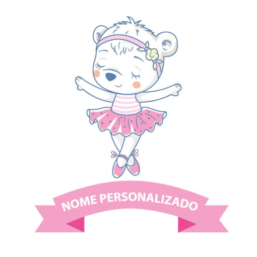 Ursinha bailarina autocolante infantil personalizado com nome, autocolante para decoração de quartos de criança. Impresso e recortado a volta.