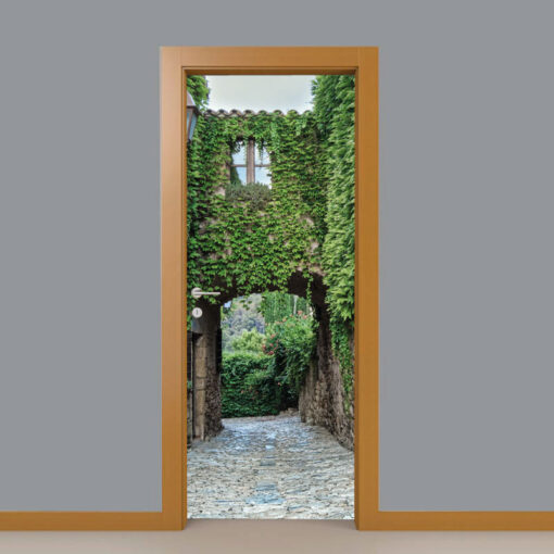 Arcada com vegetação Porta, em vinil autocolante decorativo para portas e paredes