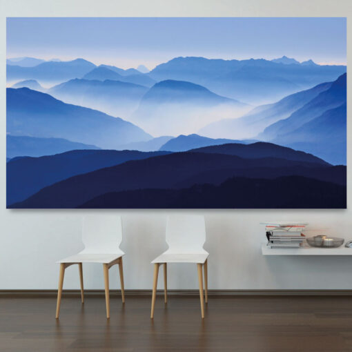 Montanhas azuis com névoa mural de parede em vinil autocolante decorativo