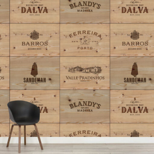 Mural de parede Caixas de vinho de madeira em vinil autocolante decorativo