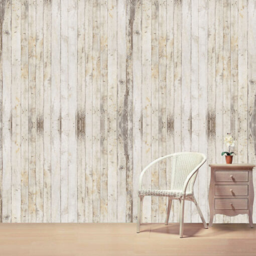 Papel de parede ripas de madeira tons creme em vinil autocolante decorativo