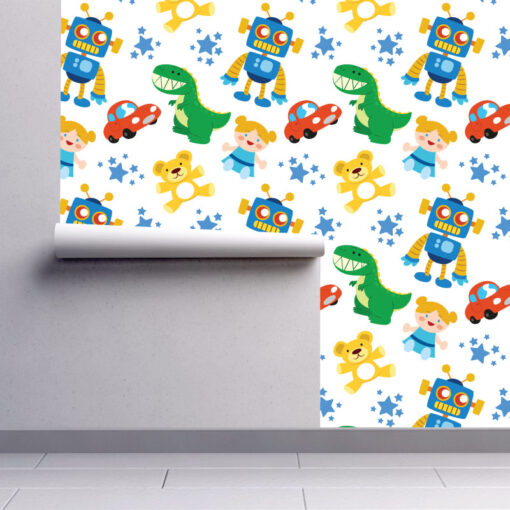 Papel de parede padrão Brinquedos infantil em vinil autocolante decorativo