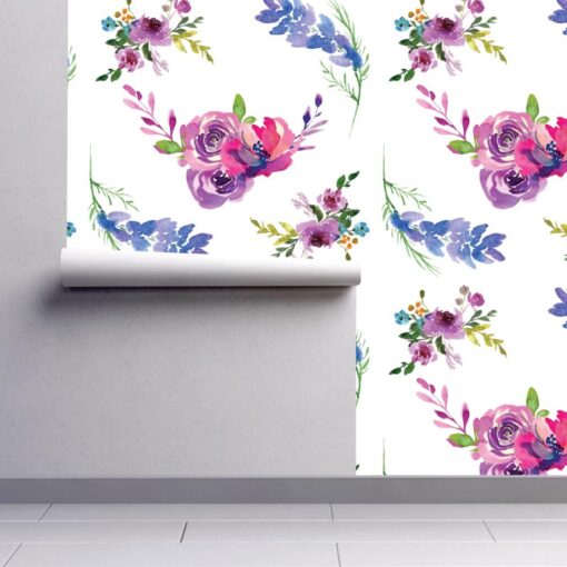 Papel de parede Floral Aguarela Toscana em vinil autocolante decorativo