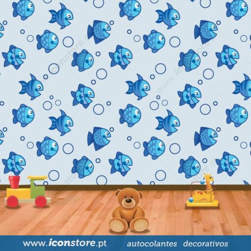 Papel de parede Peixes redondos infantil em vinil autocolante decorativo