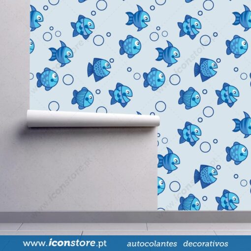 Papel de parede Peixes redondos infantil em vinil autocolante decorativo