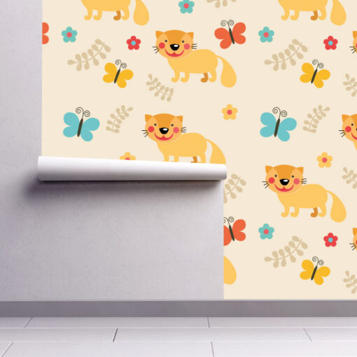 Papel de parede padrão Raposa infantil em vinil autocolante decorativo