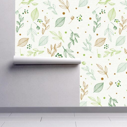 Papel de parede Flores verdes e castanhos em vinil autocolante decorativo