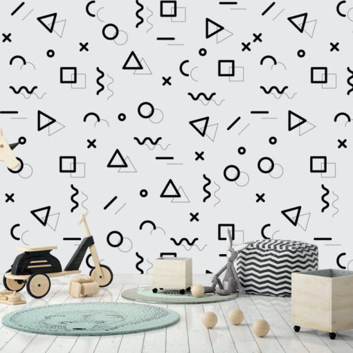 Papel de parede Menphis preto e branco infantill em vinil autocolante decorativo