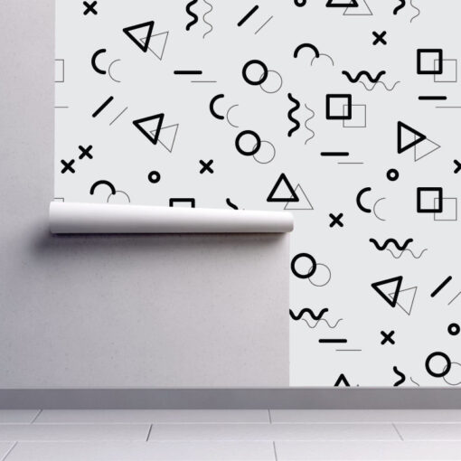Papel de parede Menphis preto e branco infantill em vinil autocolante decorativo